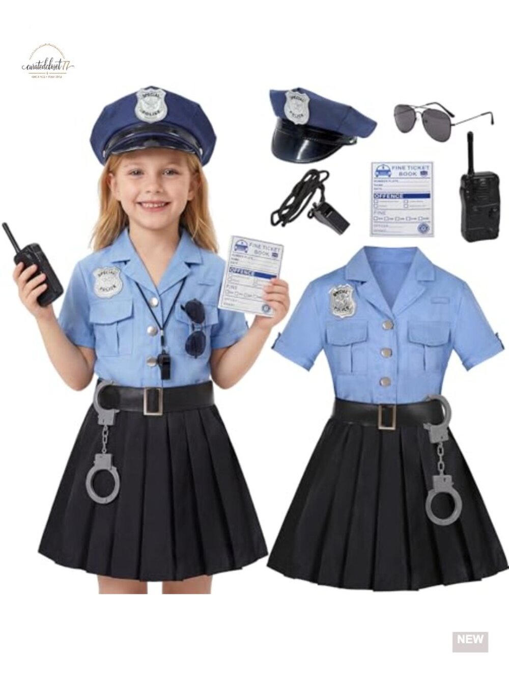 Girls Police Officer Costume Set Cop Cosplay Halloween Pretend Play